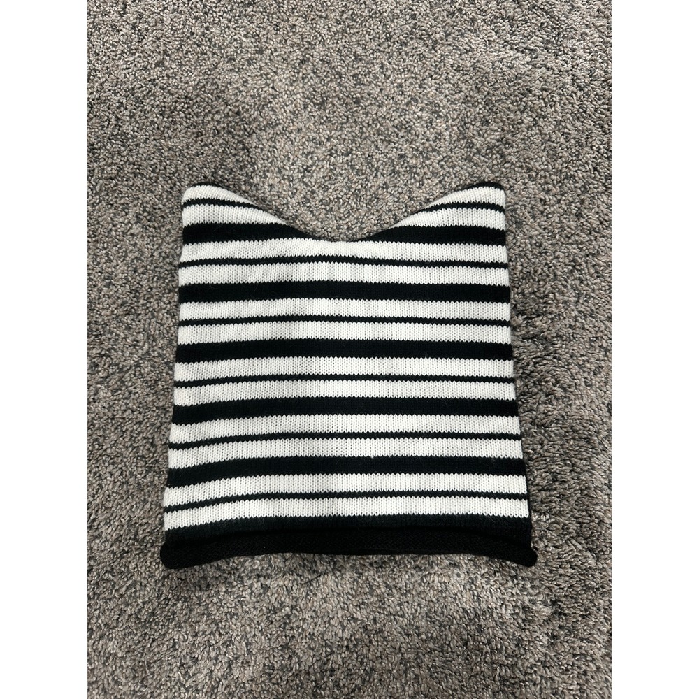 Unbranded Beanie Striped Reversible Black White Square Knit Hat
